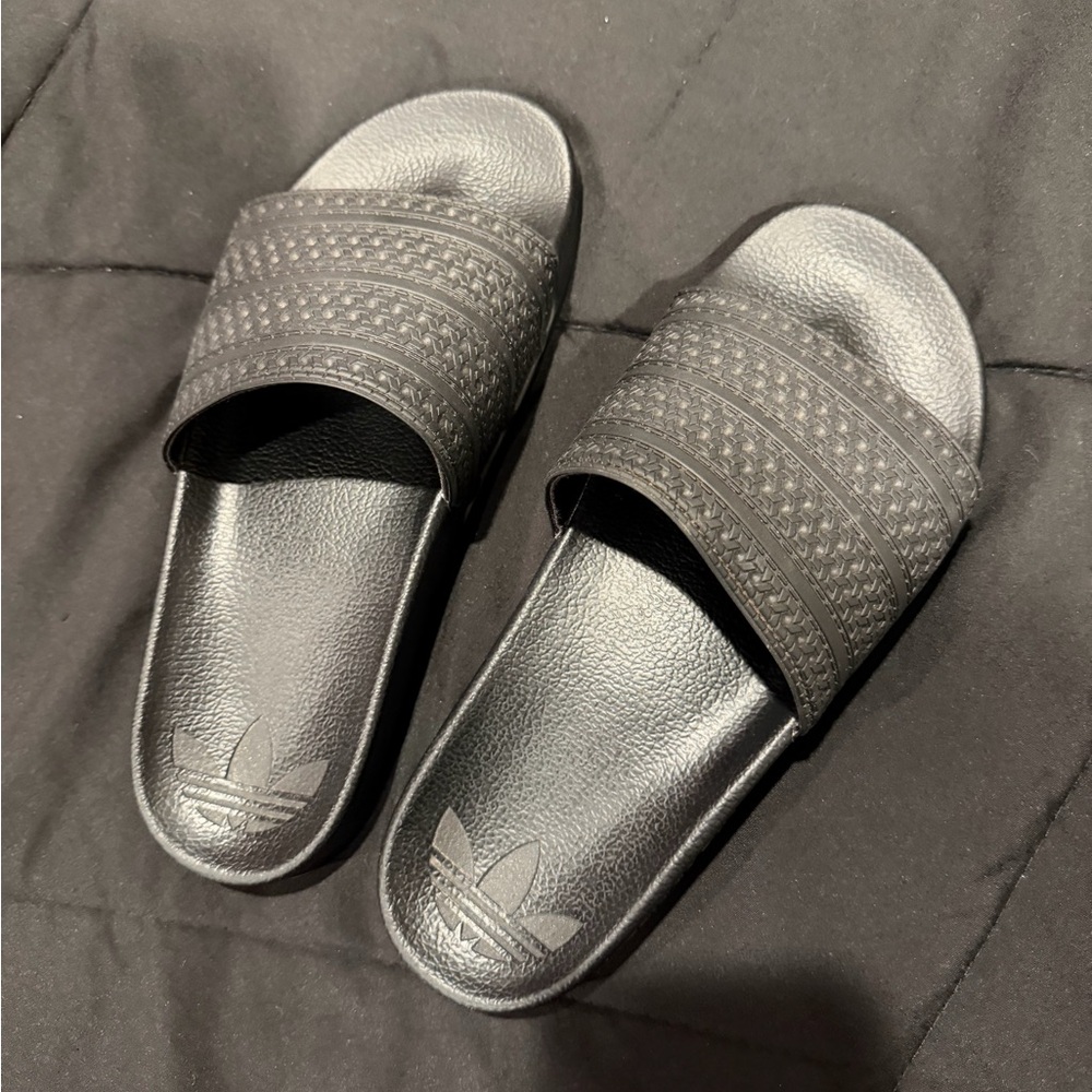 Adidas Black Embossed Slide Sandals